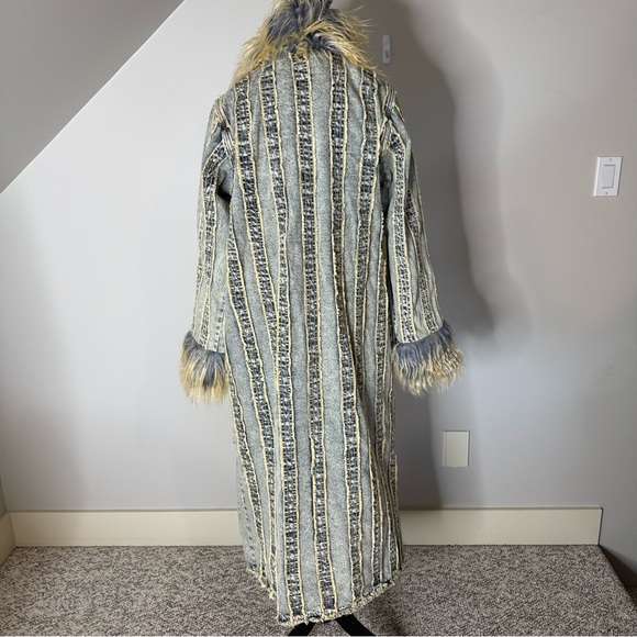 FASHION NOVA New Love Me Not Washed Denim Trench Penny Lane Afghan Coat Large - Picture 10 of 13